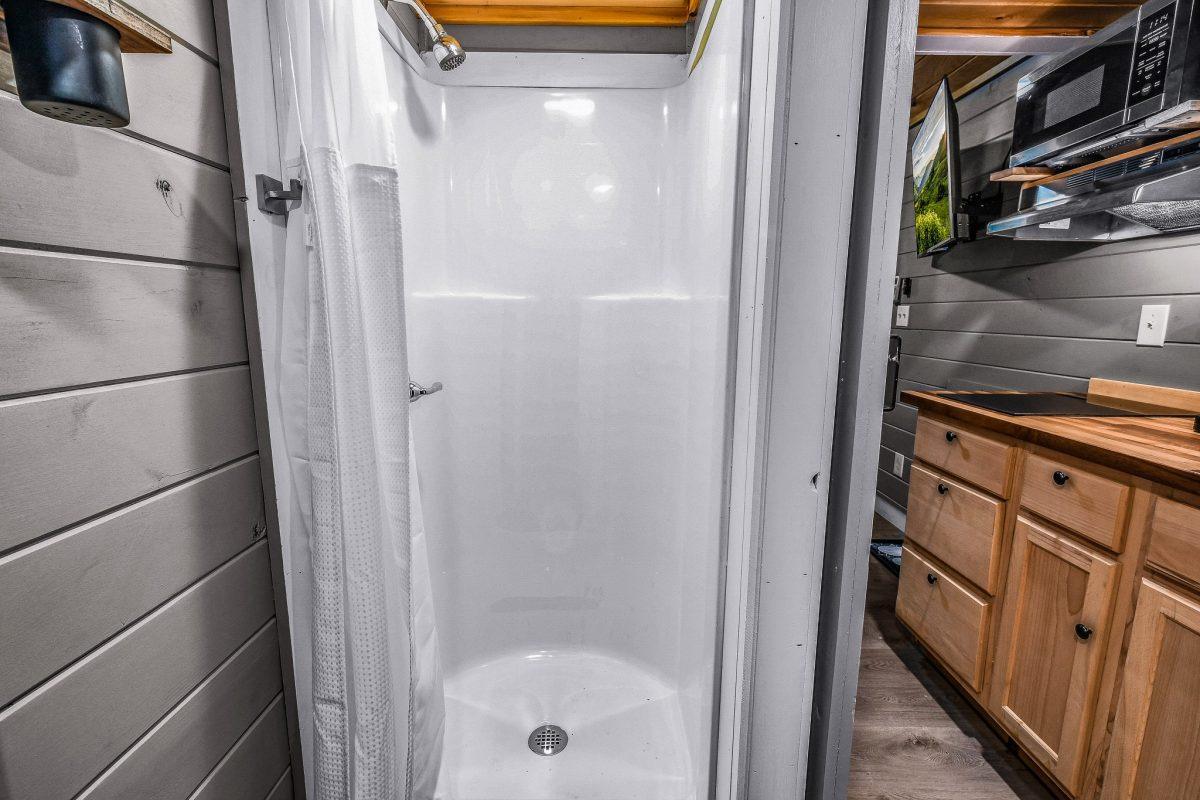 private shower inside smoky mountains tiny home rental
